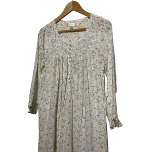 Eileen West Floral Print Night Gown Ivory Blue Green Women's‎ Size S Retail: $74
